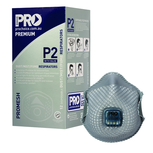 MESH P2 RESPIRATOR WITH VALVE TO AUSTRALIAN STANDARD. BOX OF 12 MASKS